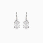 Silver drop earrings with oval and round cubic zirconia