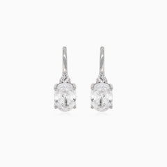 Silver drop earrings with oval and round cubic zirconia