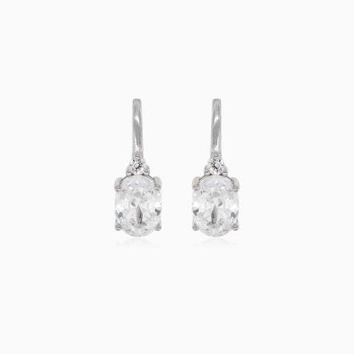 Silver drop earrings with oval and round cubic zirconia