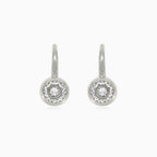 Silver drop earrings with round bezel zircon