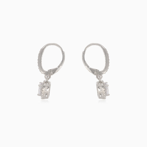Silver drop earrings with square cubic zirconia