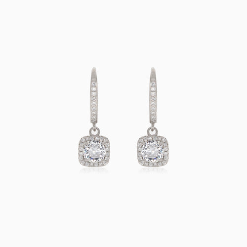 Silver drop earrings with square cubic zirconia