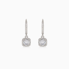 Silver drop earrings with square cubic zirconia