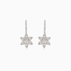 Silver drop flower earrings