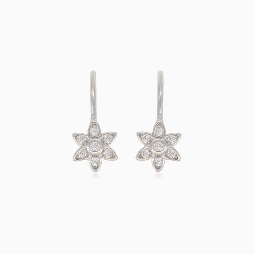 Silver drop flower earrings