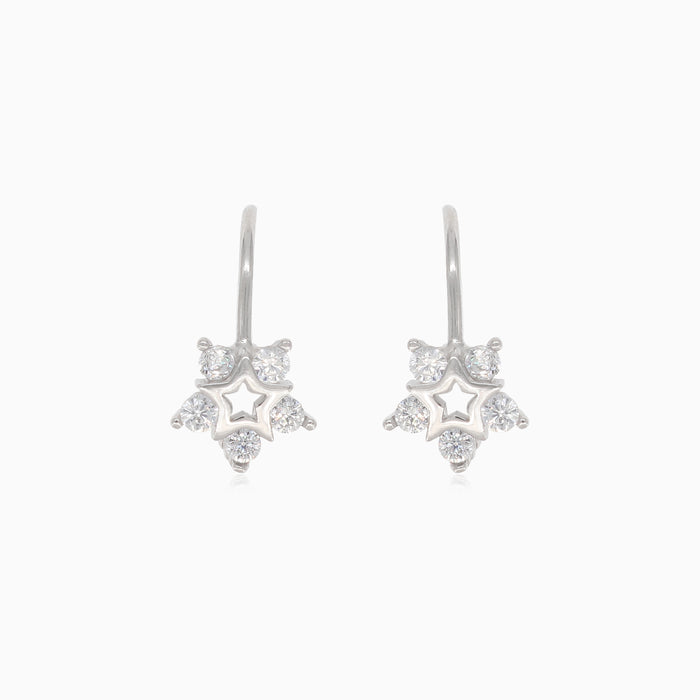 Silver drop earrings stars with cubic zirconia