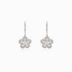 Silver drop earrings with cubic zirconia flower