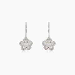 Silver drop earrings with cubic zirconia flower