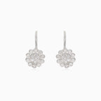 Silver drop flower earrings with round cubic zirconia