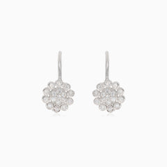 Silver drop flower earrings with round cubic zirconia