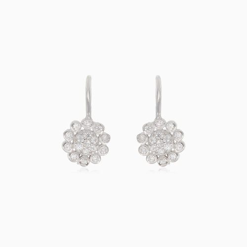 Silver drop flower earrings with round cubic zirconia