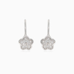 Silver drop flower earrings with small cubic zirconia