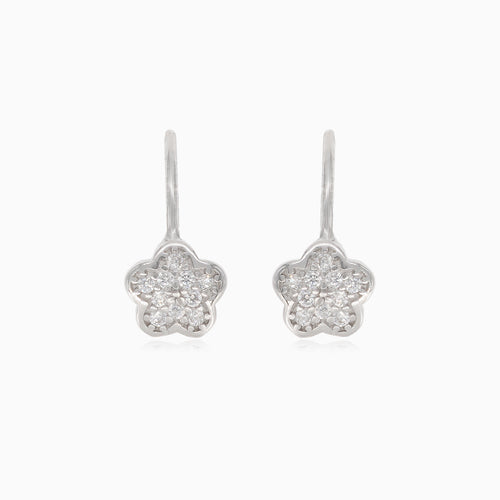 Silver drop flower earrings with small cubic zirconia