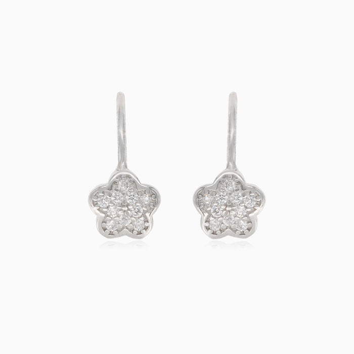 Silver drop flower earrings with small cubic zirconia