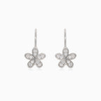 Silver flower earrings with cubic zircons