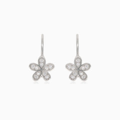 Silver flower earrings with cubic zircons