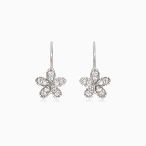 Silver flower earrings with cubic zircons
