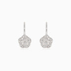 Small silver flower drop earrings