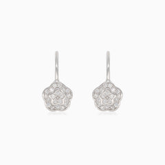 Small silver flower drop earrings
