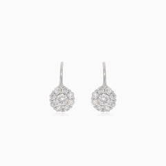 Silver drop earrings with round flower