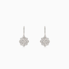 Silver elegant flower drop earrings