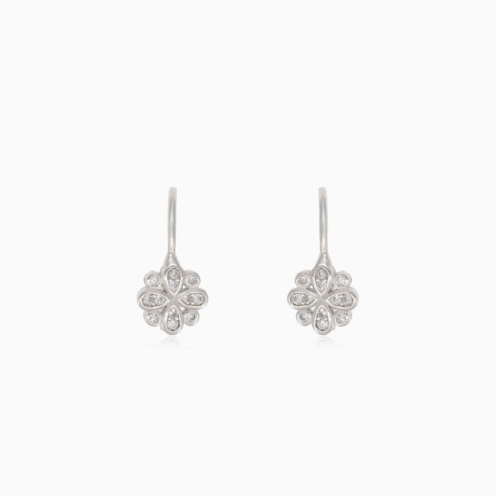 Silver elegant flower drop earrings