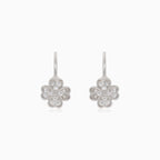 Silver four-leaf clover drop earrings