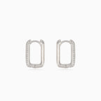 Silver rectangular earrings with cubic zirconia