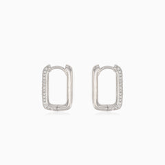 Silver rectangular earrings with cubic zirconia