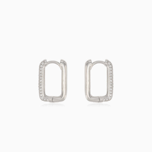 Silver rectangular earrings with cubic zirconia