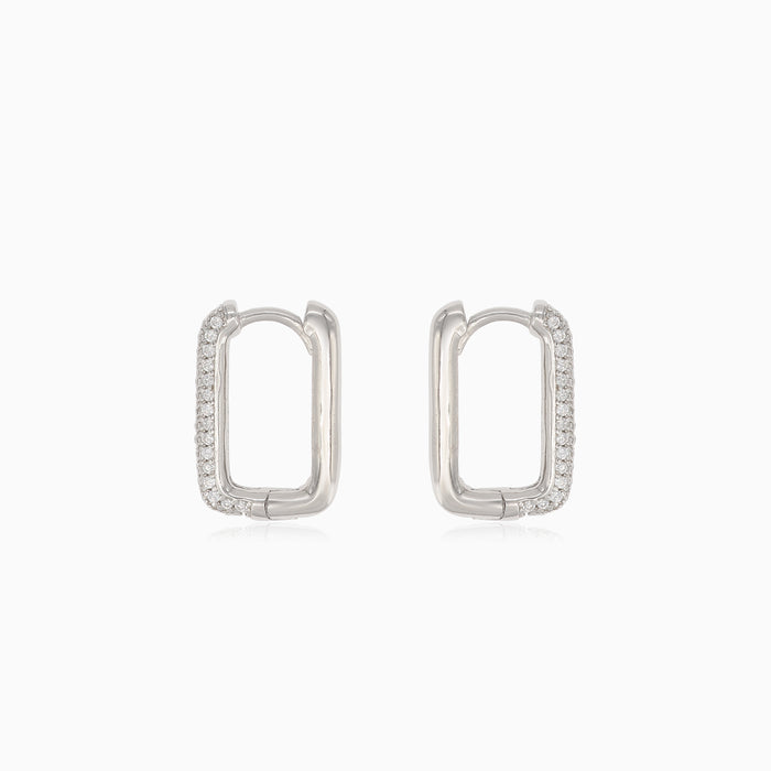 Silver rectangular earrings with cubic zirconia