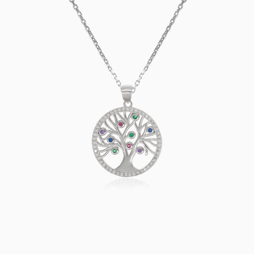 Silver pendant tree of life with synthetic stones and cubic zirconia