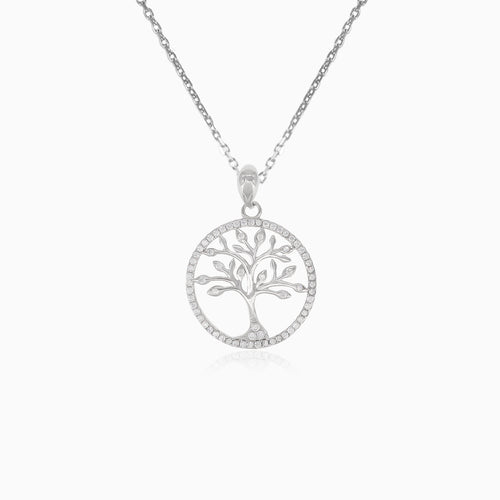 Silver pendant tree of life with cubic zirconia