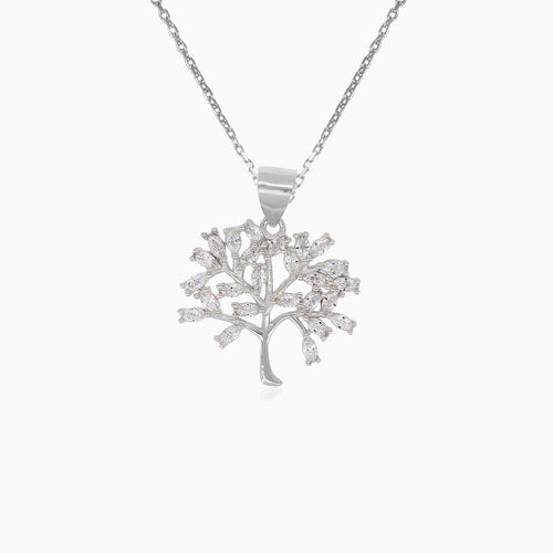 Silver tree of life pendant with cubic zirconia