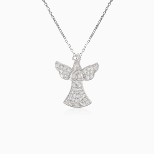 Silver full pendant with angel and cubic zirconia