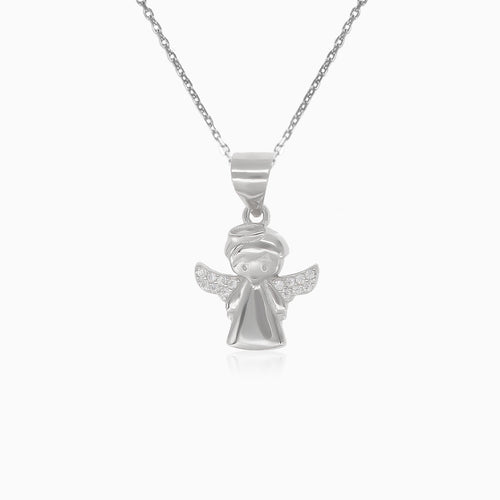 Silver pendant with angel with cubic zirconia wings
