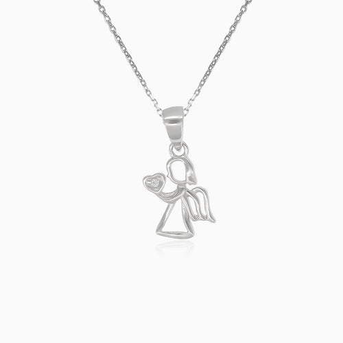 Silver pendant angel with heart in hand