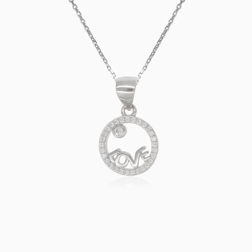 Silver pendant circle with LOVE with cubic zirconia