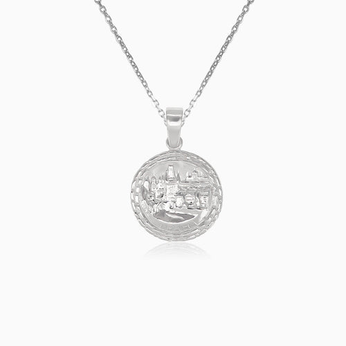 Silver pendant Prague in a circle