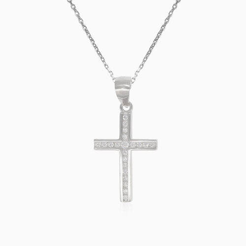 Silver pendant cross with embedded cubic zirconia