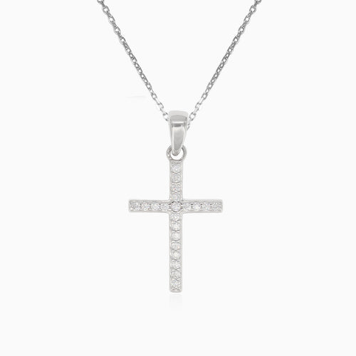 Silver pendant cross of zircons