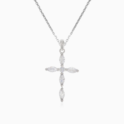 Silver pendant cross with marquise cubic zirconia