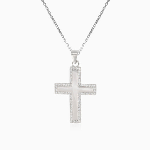 Sterling silver cross pendant featuring cubic zirconia