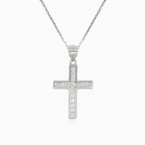 Silver pendant cross with round cubic zirconia