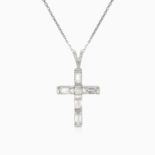 Silver pendant cross with rectangular zircons