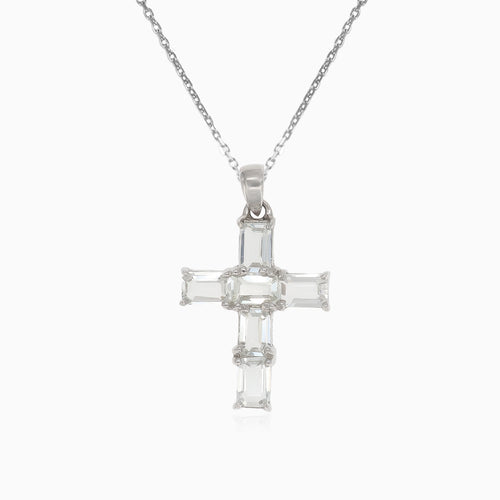 Silver pendant cross with rectangular cubic zirconia