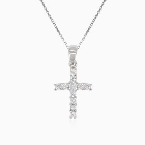 Silver pendant cross with round zircons