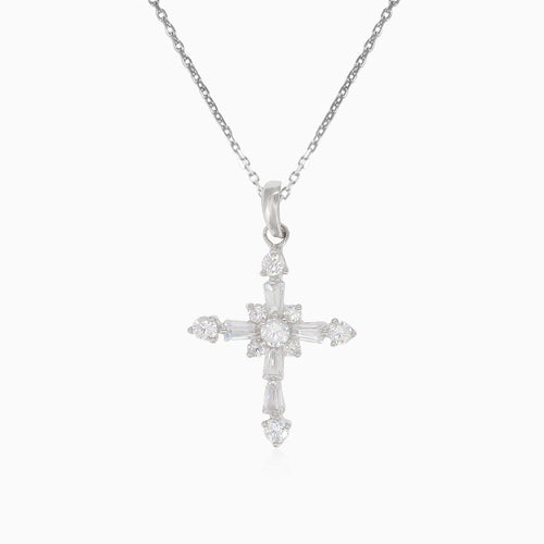 Silver elegant pendant cross with cubic zirconia