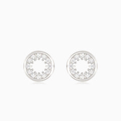 Silver round earrings with surrounding cubic zirconia