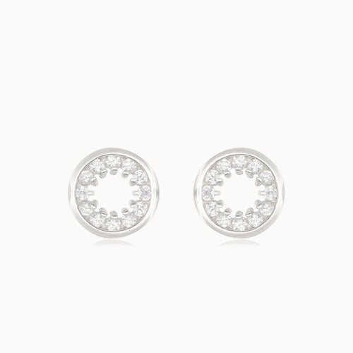 Silver round earrings with surrounding cubic zirconia